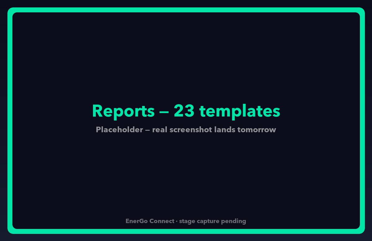 Operator portal — Reports catalogue with 23 templates, scheduled runs, and export audit